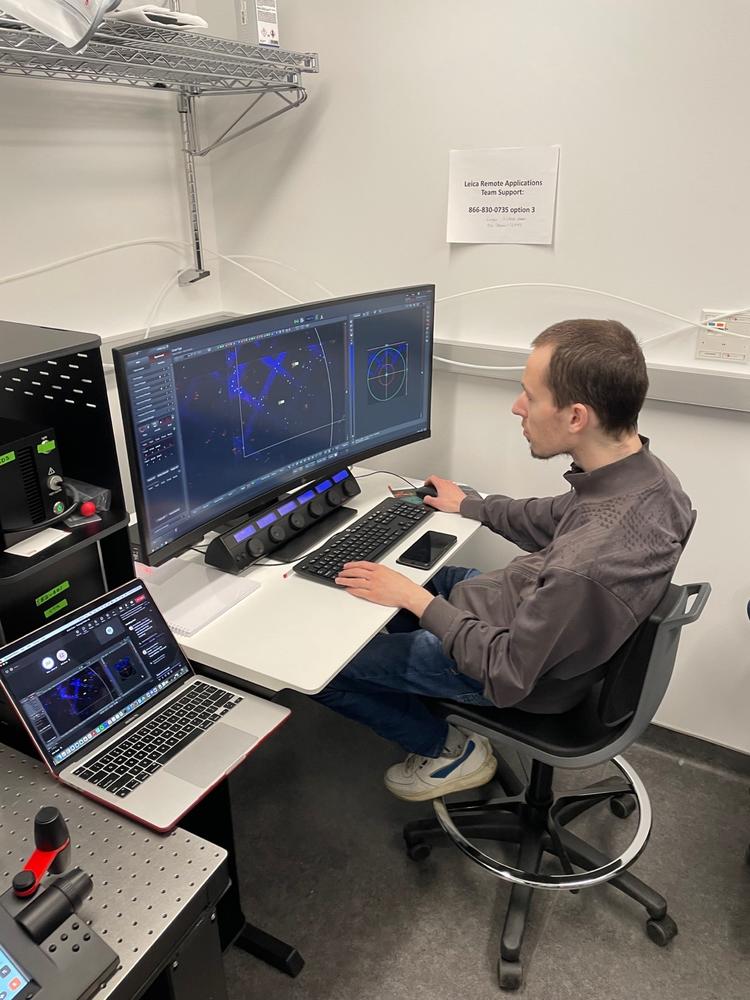 pt2 Erik and Nathan are using the Leica Coral Cryo confocal microscope for in situ cryo-ET and cryo-CLEM!